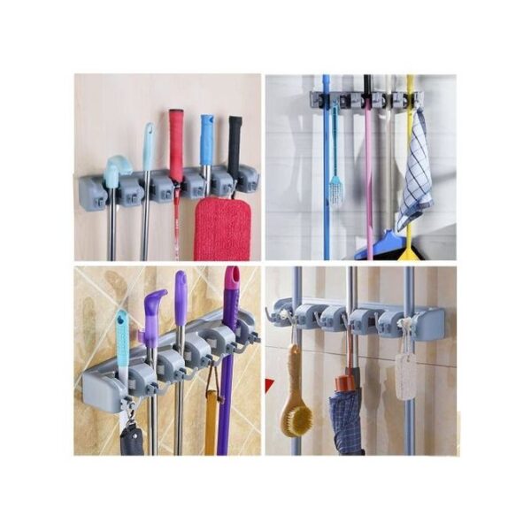 Porte Balais mural a 5 Compartiments + 6 Crochets -Gris – Image 2