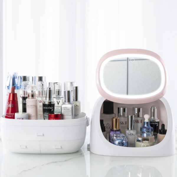 Boîte de rangement make-up avec lampe LED